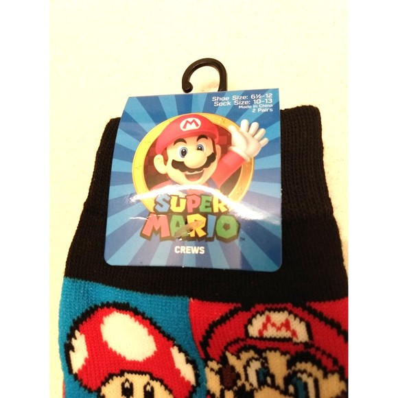 Super Mario Luigi Black Gray Crew Novelty Gamer Socks Shoe Size 6.5-12 2 Pair - Picture 2 of 5